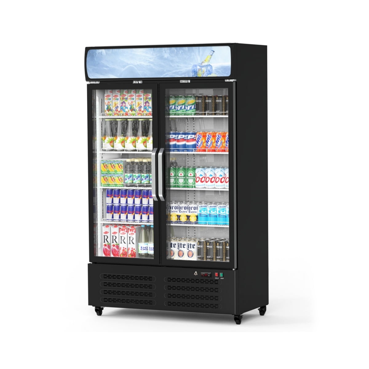 26.2 cu.ft Commercial Beverage Display Refrigerator Cabinet with 2 Glass Door, Upright Beverage Cooler with LED Lighting, Adjustable Shelves and Drink Organizers, Cooling 32-50℉ for Office