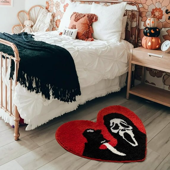 26×24in Halloween Bath Rugs Soft & Non-Slip Decor Heart-Shaped Rug Horror Halloween Bathroom Decor Carpet And Gothic Doormat