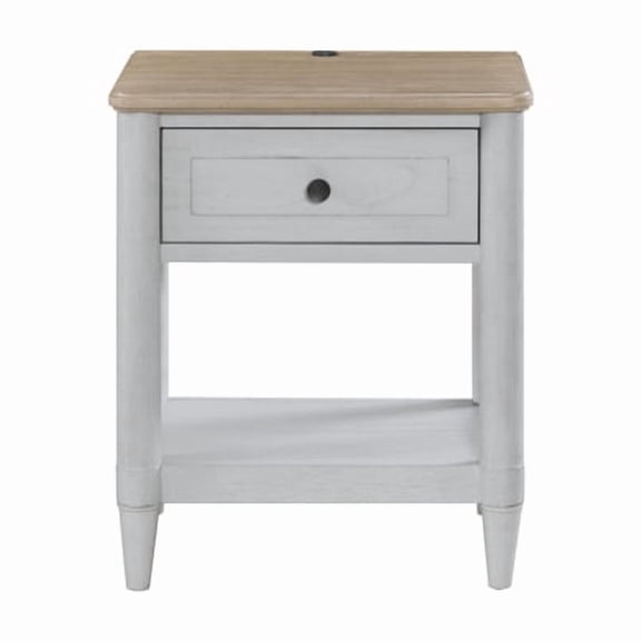 26.25"H White Small Teen Nightstand (Cement Finish+Sand Top 1 Drawer+Open Shelf, Built-In USB Charging Port)