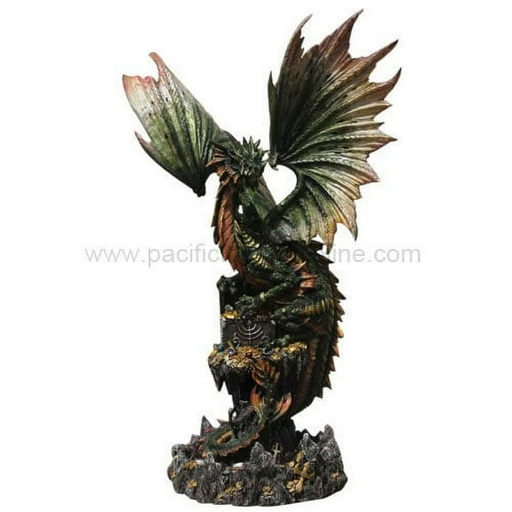 26.25 Inch Large Dragon Protecting Gold Coin Treasure Statue Figurine