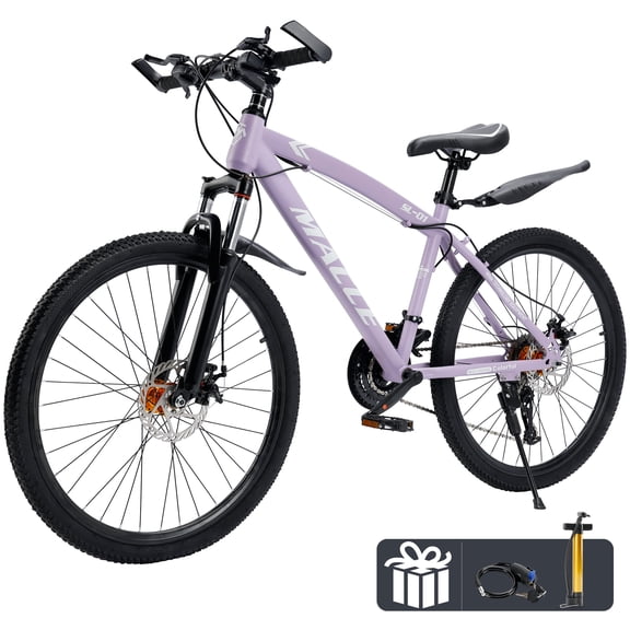 26/27.5 inch Mountain Hardtail Mountain Bike for Men/Women, 27 Speed Twist Shifting, Front or Dual Suspension, Comfort Saddle, Purple/Black/White