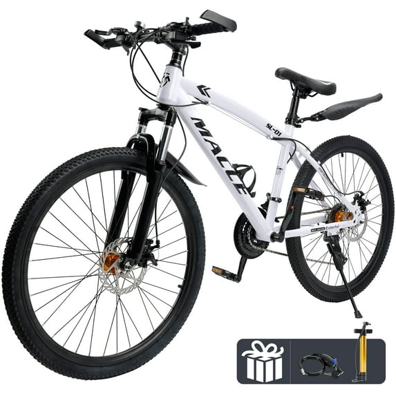 26/27.5 inch Mountain Hardtail Mountain Bike for Men/Women, 27 Speed Twist Shifting, Front or Dual Suspension, Comfort Saddle, Purple/Black/White