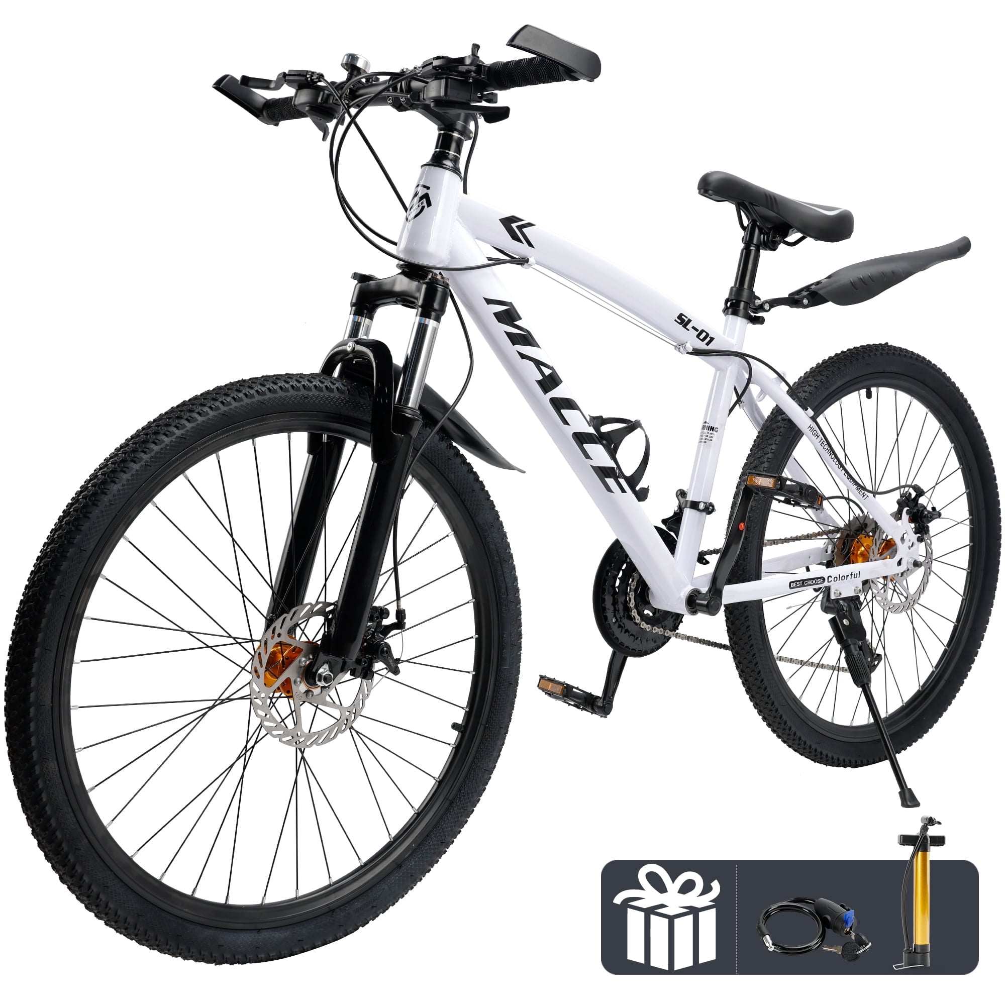 26/27.5 inch Mountain Hardtail Mountain Bike for Men/Women, 27 Speed Twist Shifting, Front Suspension, Comfort Saddle, Purple/Black/White