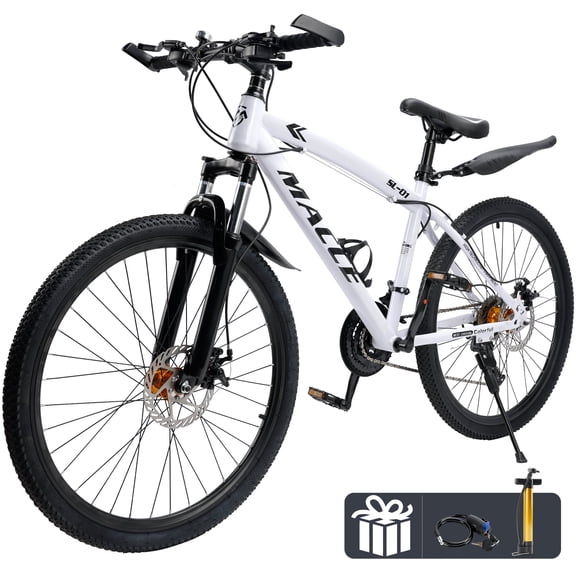 26/27.5 inch Mountain Hardtail Mountain Bike for Men/Women, 27 Speed Twist Shifting, Front Suspension, Comfort Saddle, Purple/Black/White