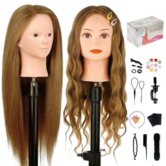 26"-28" Mannequin Head, 90% Human Real Hair Mannequin Head Manican Manikin Doll Head for Hair Styling Braiding Makeup Practice Cosmetology Training