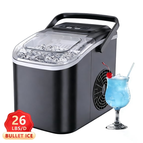 26/29Lbs Bullet Ice Maker, 6-Min Quick Ice, Self-Cleaning, Portable Countertop Ice Machine With Scoop & Basket, For Home/Office/RV/Camping
