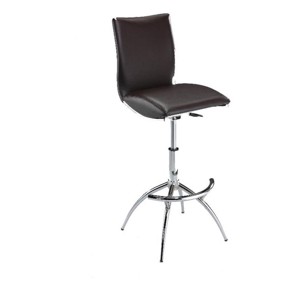 Benjara Deko 26-31" Adjustable Height Barstool Chair (Set of 2)- Chrome/Brown