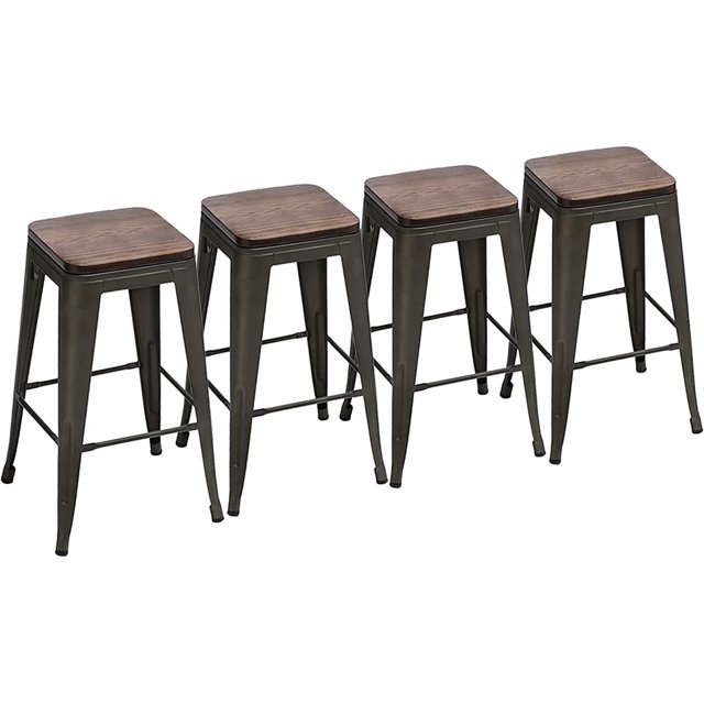 26" Black Metal Counter Height Bar Stools Stackable Backless Barstools