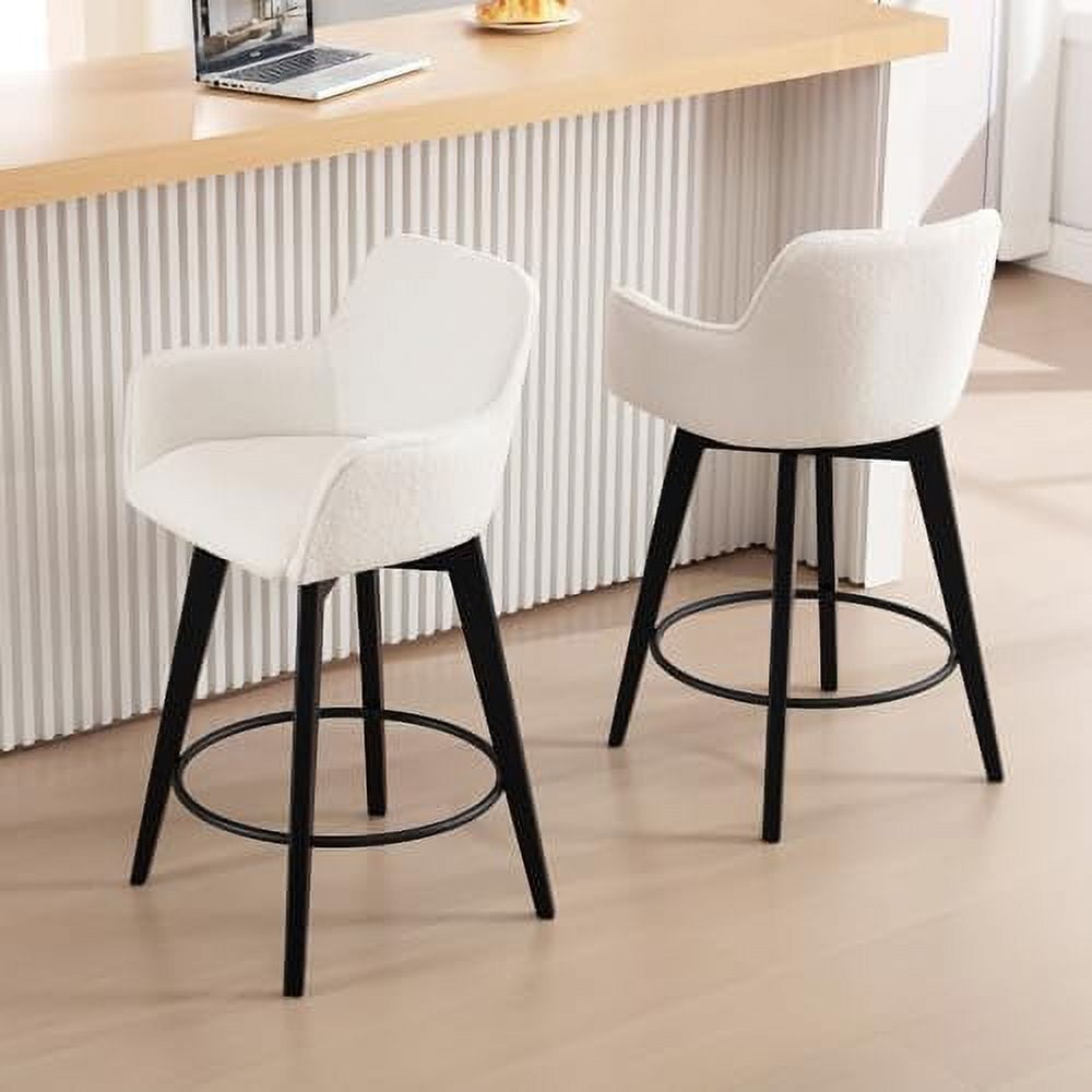 26" Boucle Counter Height Stools Curved Backrest Lumbar Support White
