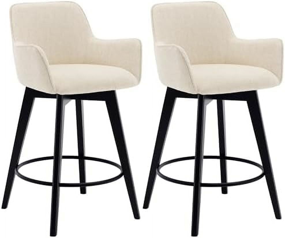 26" Boucle Counter Height Stools Curved Backrest Lumbar Support White