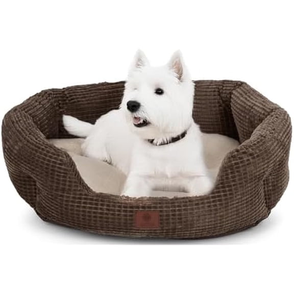 26" Clamshell Cuddler Dog Bed - Plush Popcorn Texture, Washable, Non-Slip, for Medium & Large Dogs