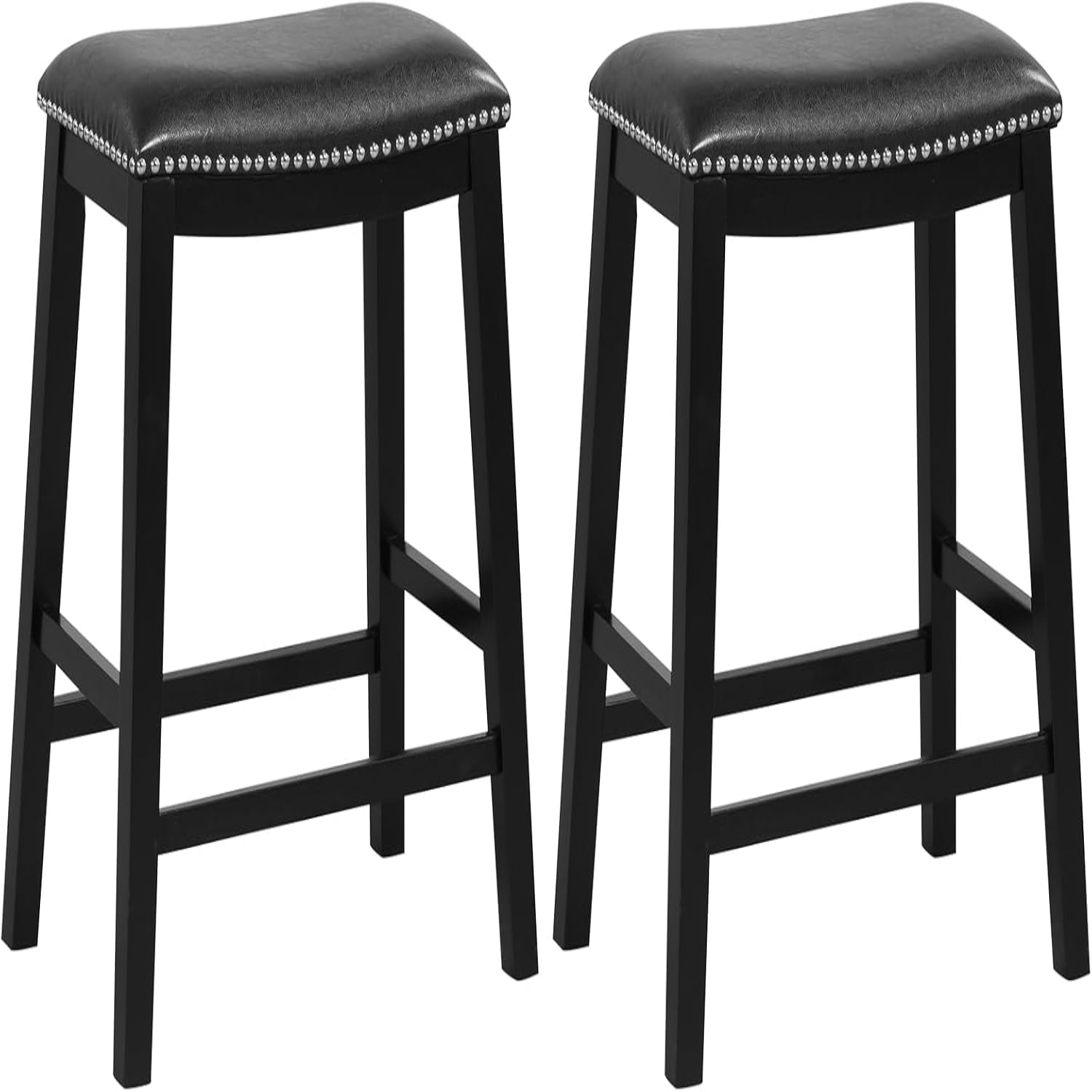 26" Counter Height Bar Stools Faux PVC Leather Farmhouse Barstools w