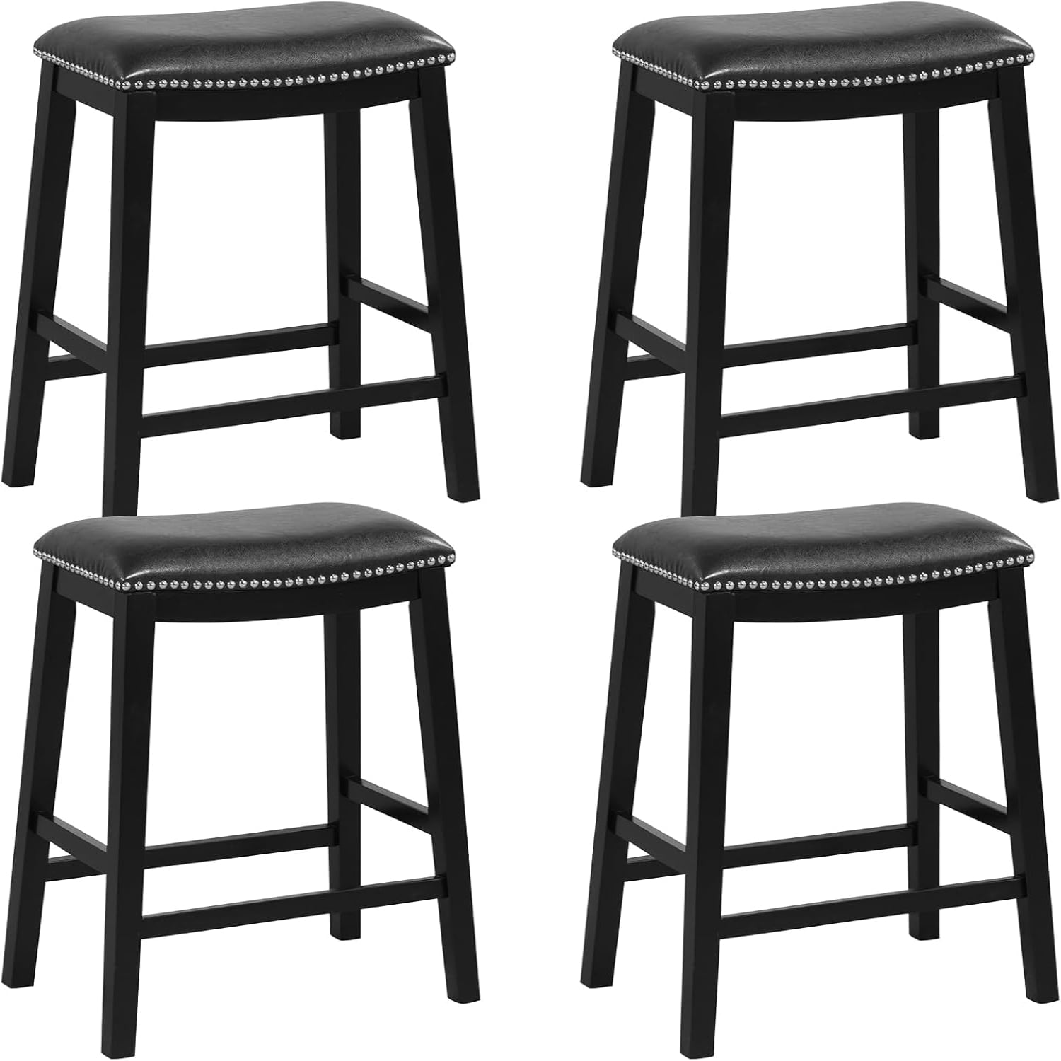 26" Counter Height Bar Stools Faux PVC Leather Farmhouse Barstools w