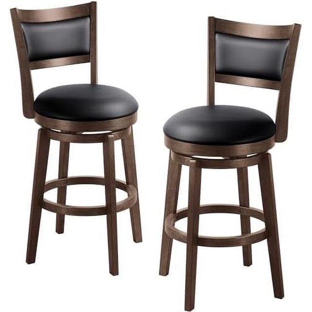 26" Counter Height Barstools High Back Swivel Stools with Black Faux