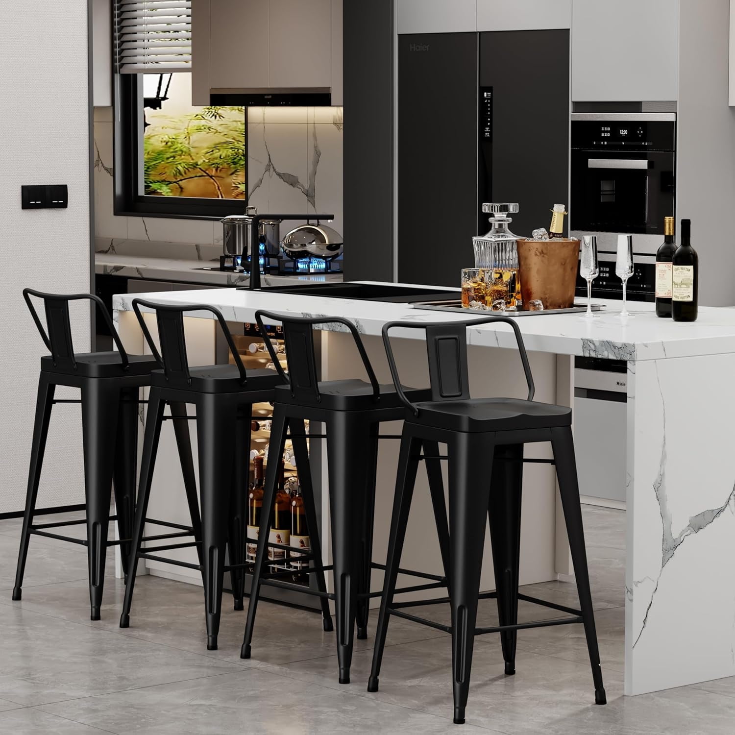26" Metal Bar Stools Counter Height Barstools Industrial Counter Stool ...