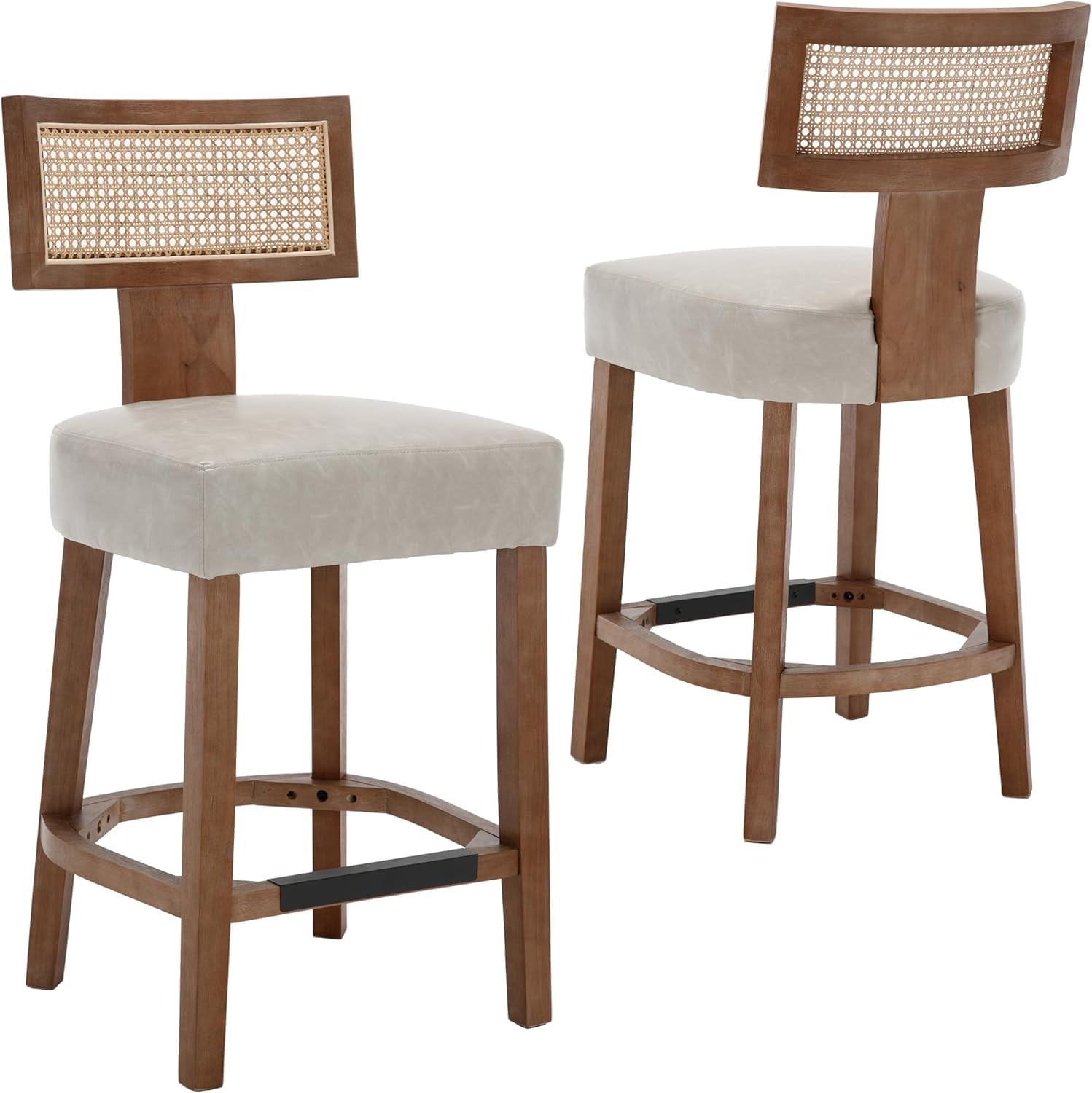 26" Rattan Bar Stools Farmhouse Counter Height Bar Chairs with Natural ...