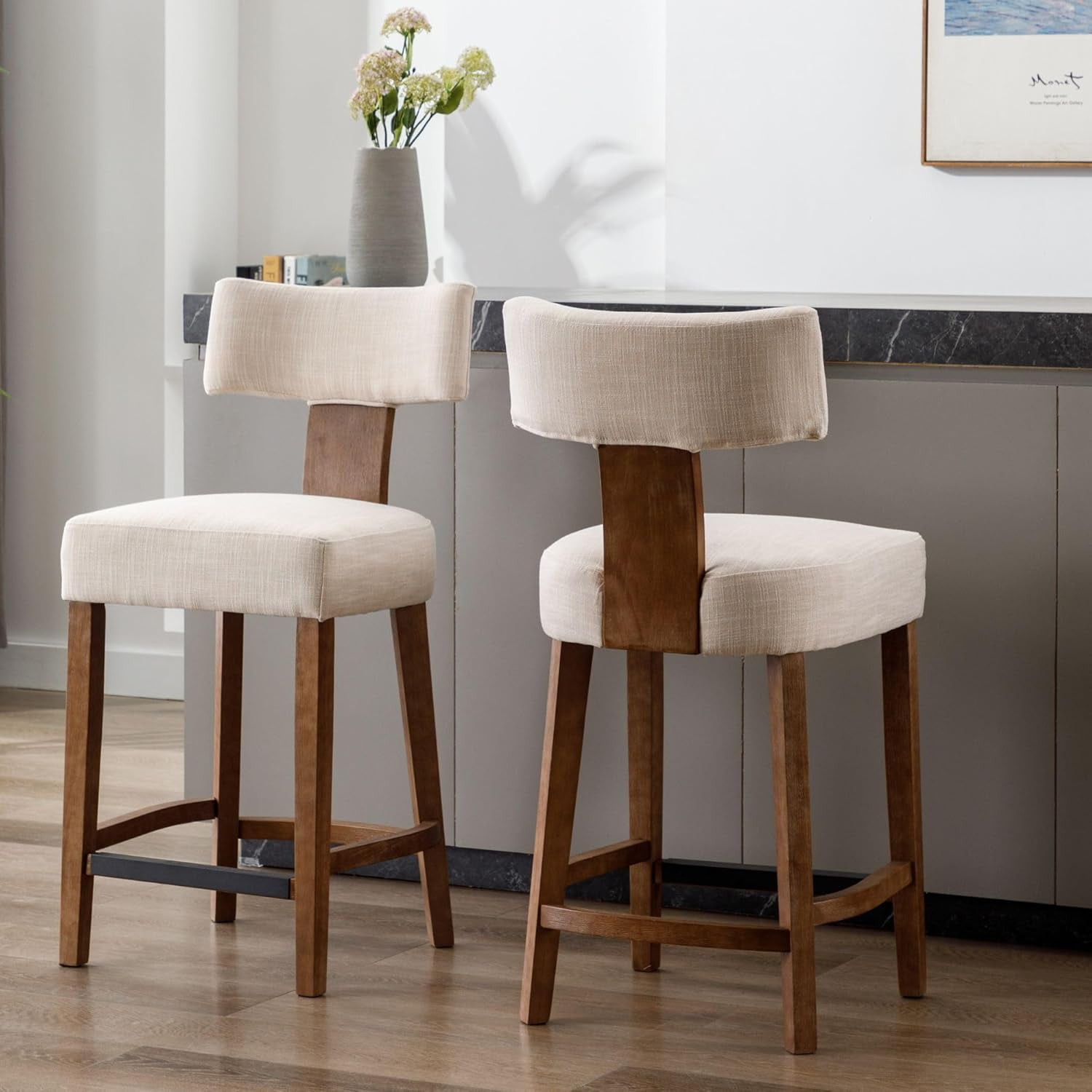 26" Rattan Bar Stools Farmhouse Counter Height Bar Chairs with Natural ...