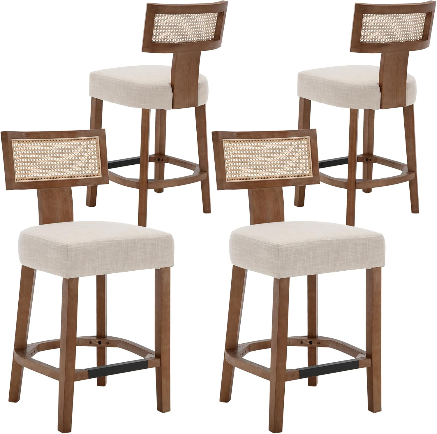 26" Rattan Bar Stools Farmhouse Counter Height Bar Chairs with Natural ...
