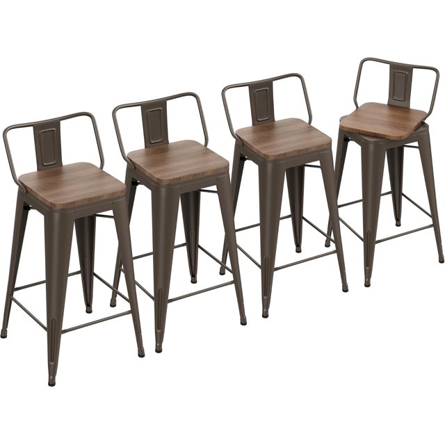 26" Swivel Bar Stools Counter Height Stools with Backs Wood Seat