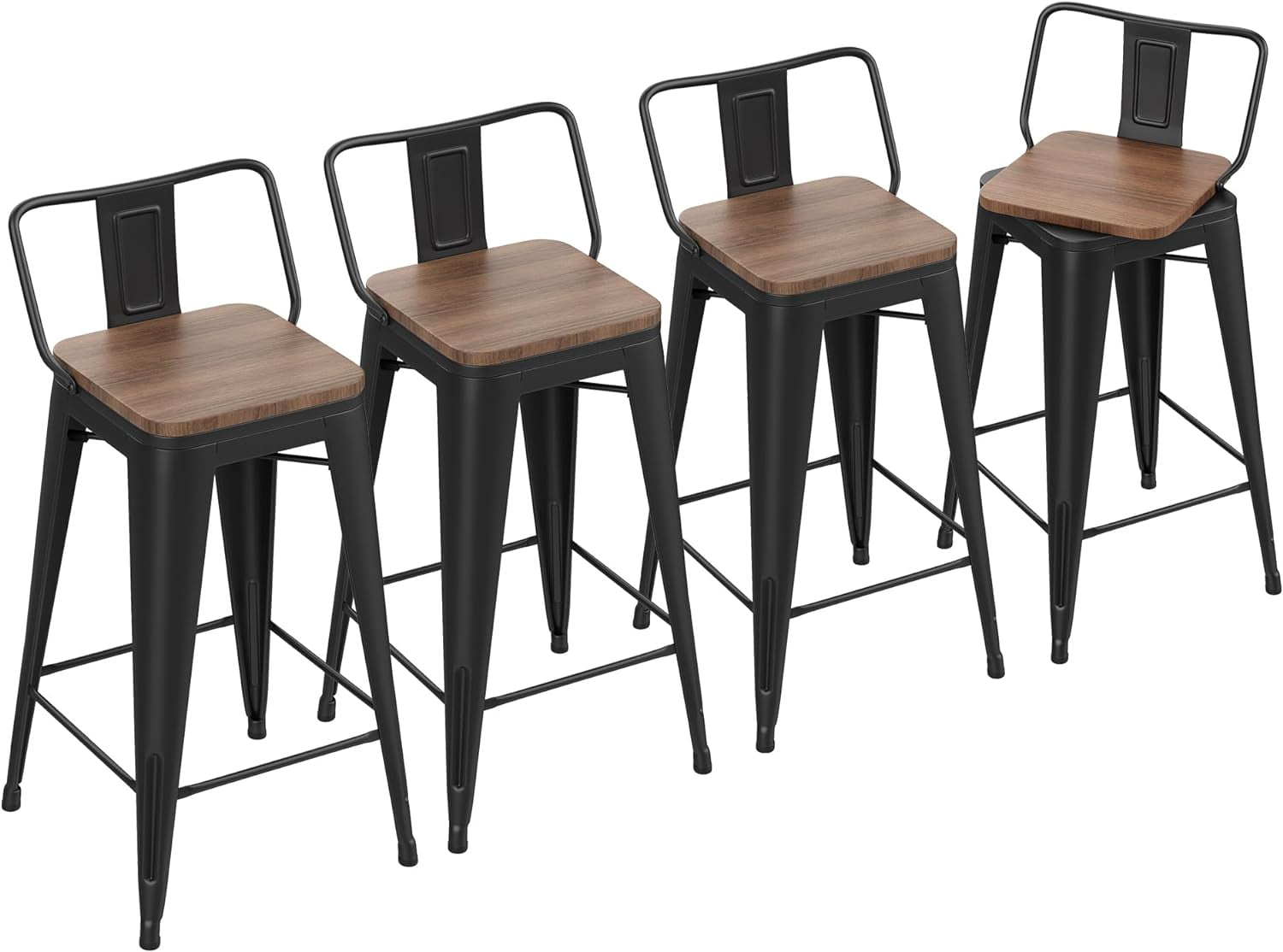 26" Swivel Bar Stools Counter Height Stools with Backs Wood Seat