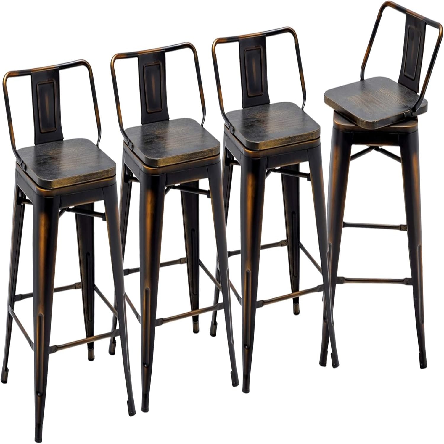 26" Swivel Bar Stools Counter Height Stools with Backs Wood Seat