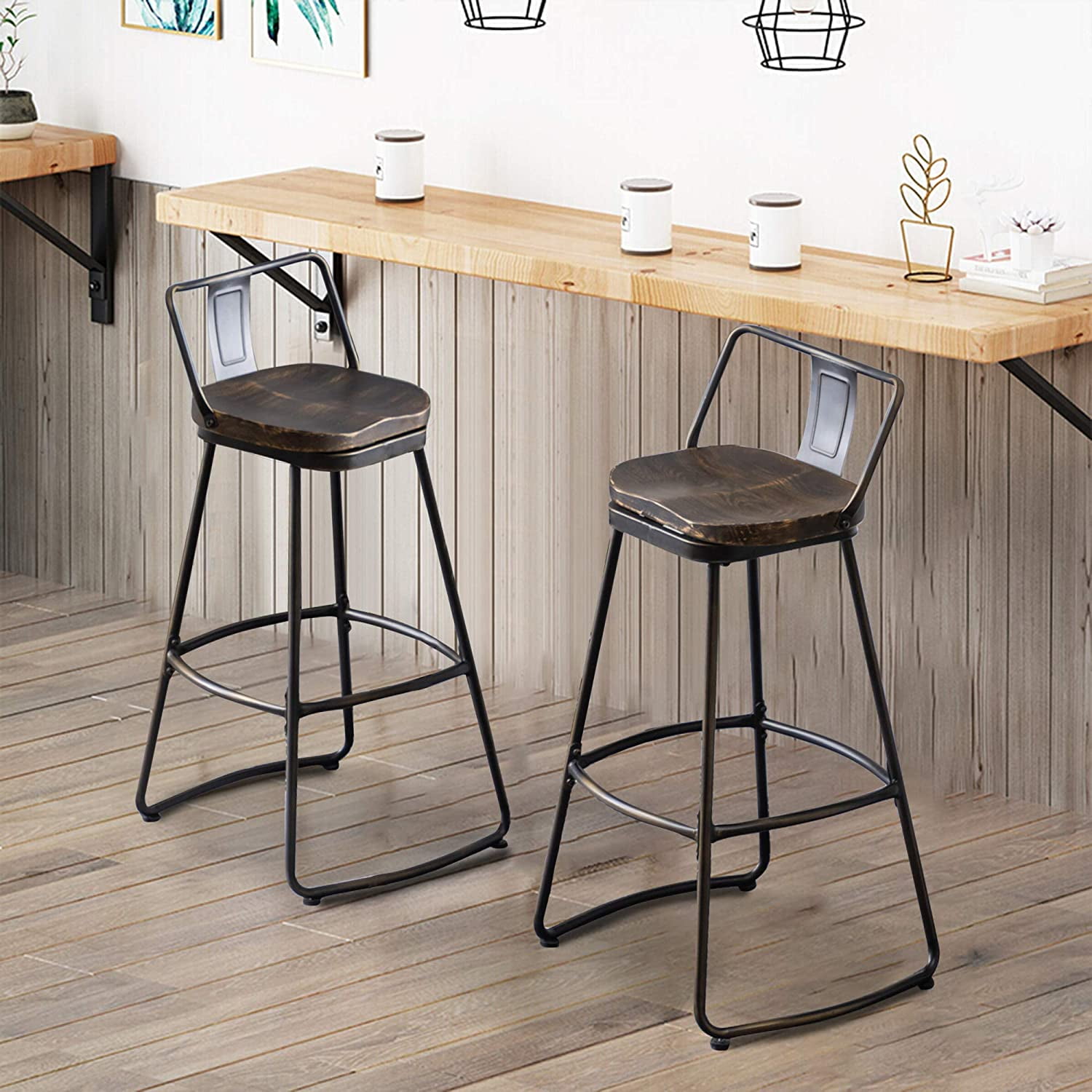26" Swivel Bar Stools Industrial Kitchen Metal Counter Height Stools