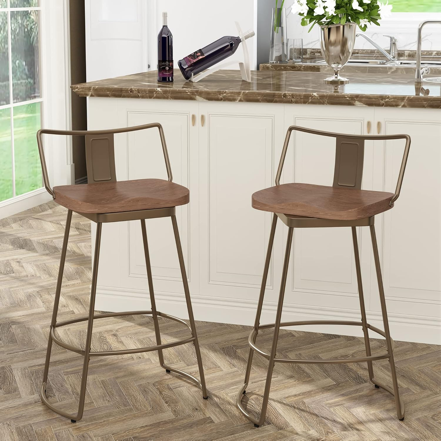 26" Swivel Bar Stools Industrial Kitchen Metal Counter Height Stools