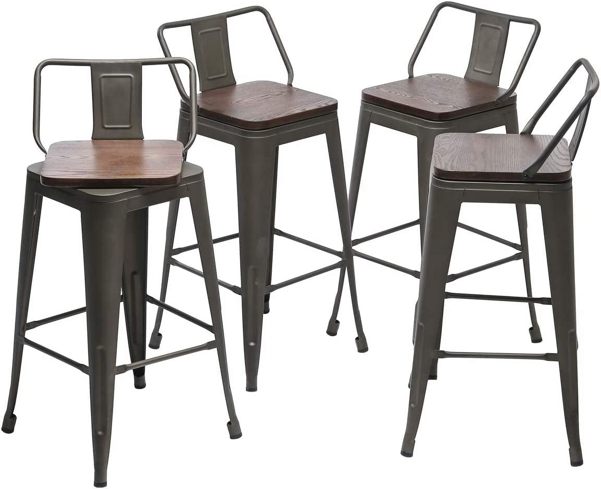 26" Swivel Metal Bar Stools with Backs Counter Height Barstools