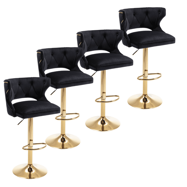 26 35 Inch Bar Stools Counter Height Adjustable Swivel Barstools High Bar Chairs with Back Golden Metal Base Stools Chair with Footrest for Home Kitchen Dining Room Cafe Black Set of 4 Walmart