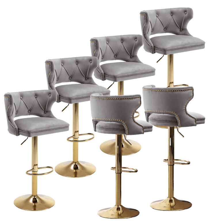 26 35 Inch Bar Stools Counter Height Adjustable Swivel Barstools High Bar Chairs with Back Golden Metal Base Stools Chair with Footrest for Home Kitchen Dining Room Cafe Grey Set of 6 Walmart