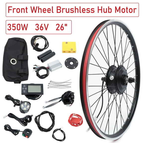 26" 36v 350W E-Bike Front Wheel Conversion Kit Electric Bicycle Motor Kit with LED Display High Speed Brushless Gearless Hub Motor Kit
