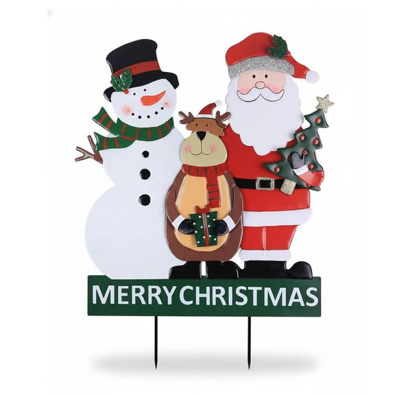 26.37 in. 3-Pack Metal Snowman Santa Deer Christmas Yard Stakes - Outdoor Decor