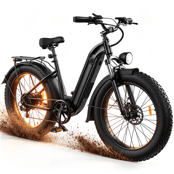 26*4" Electric Bike,750W Rated Motor,48V 18Ah Removable Battery,65+ Mile Range,Front Suspension & Hydraulic Brakes,Black