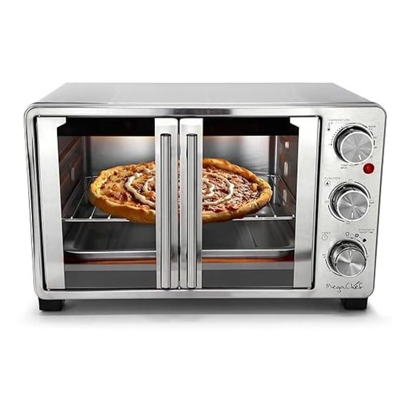 26.4 Quart Toaster Oven French Door, Stainless Steel Electric Countertop Oven - Bake, Broil, Toast with Timer & Temp Control