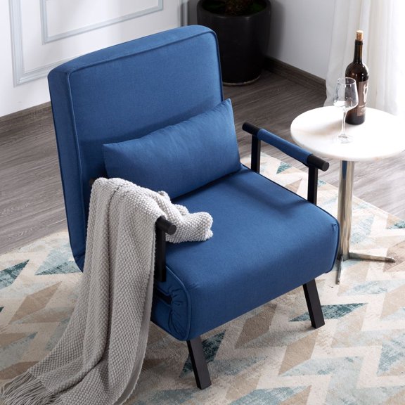 26" 4-in-1 Convertible Folding Arm Chair Lounge Sofa Bed 5-Position Adjustable Backrest with Lumbar Pillow CY