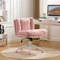 thumbnail image 1 of 26.4 inch Wide Seat Office Chair, Plush Faux Rabbit Hair Desk Chair with Metal Base, Adjustable Swivel Vanity Chair for Home Office, Bedroom,Pink, 1 of 9