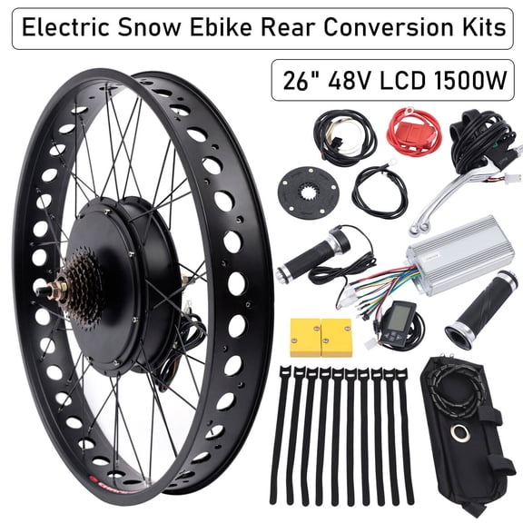26" 48V 1500W Electric Snow Bike Conversion Kit, Rear Rotate Hub Motor Wheel with LCD Display