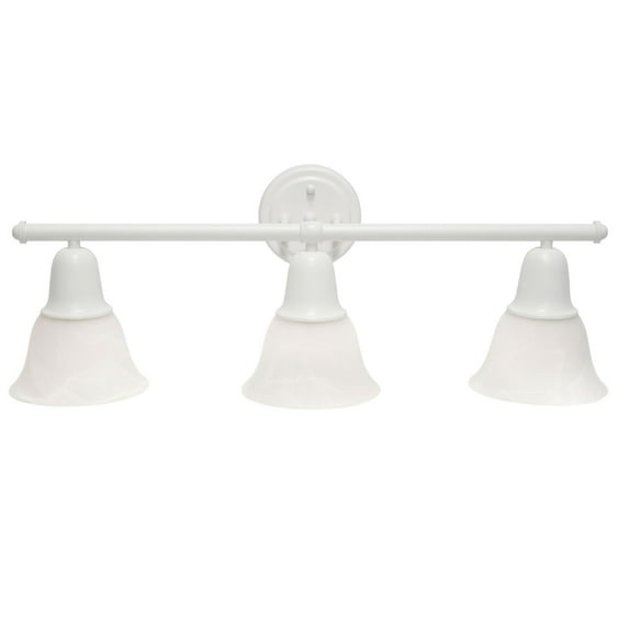 26.5" Classic 3 Light Straight Metal Bar And Frosted Marble White Bell Shape Glass Shades Decorative Wall Mounted Vanity