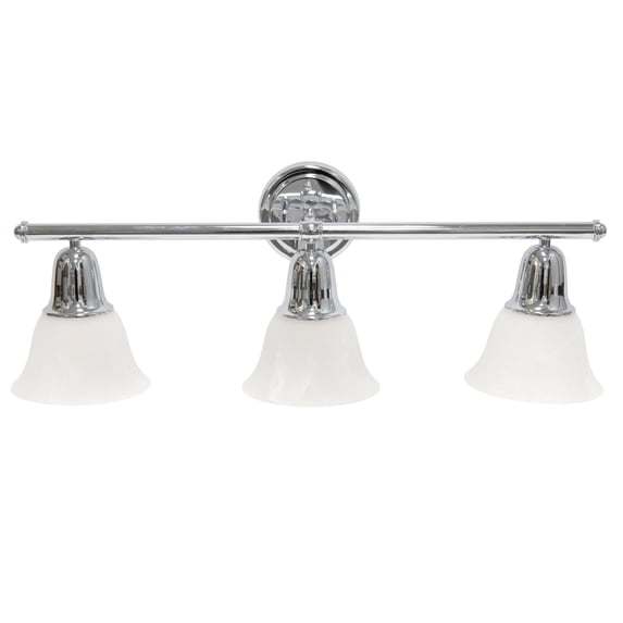 26.5" Classic 3 Light Straight Metal Bar And Frosted Marble White Bell Shape Glass Shades Decorative Wall Mounted Vanity