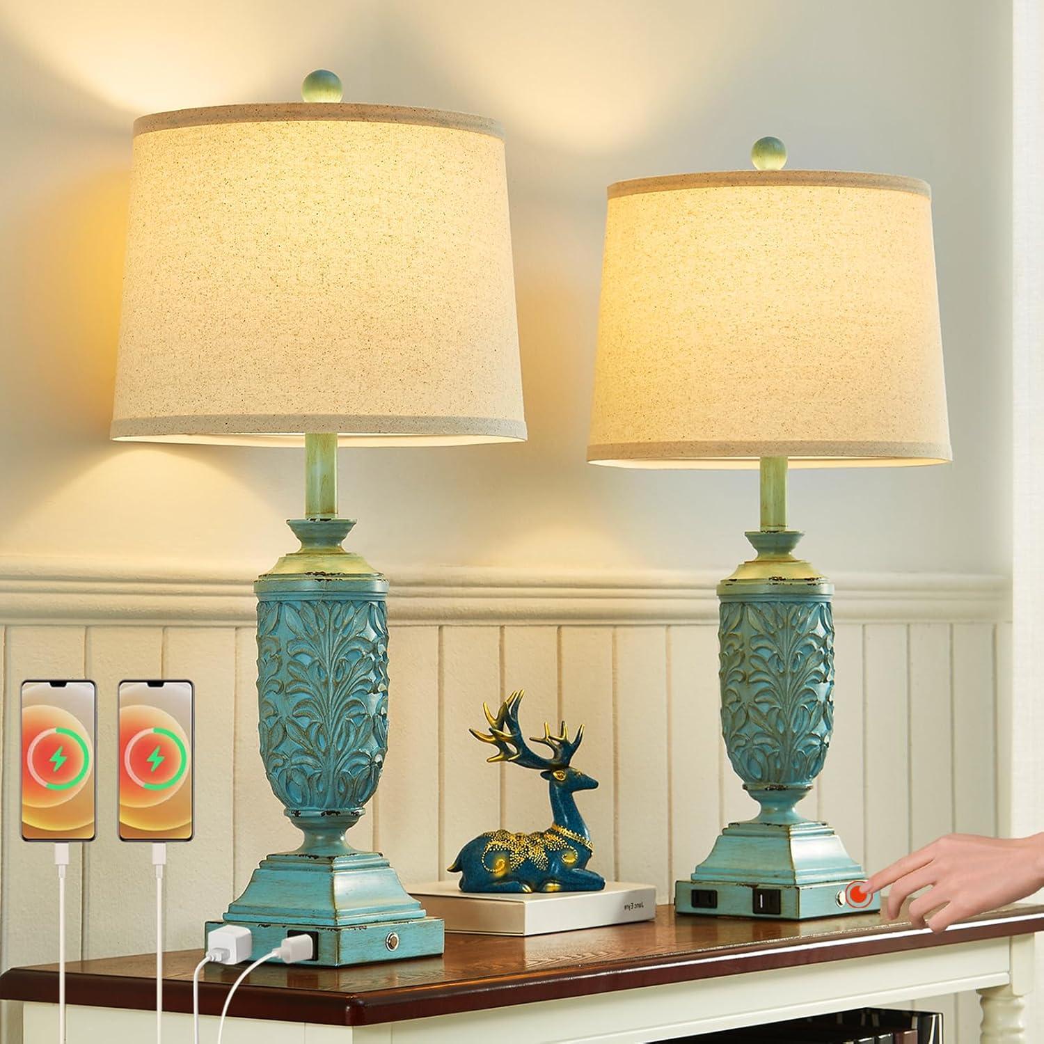 26.5" Farmhouse Table Lamp Set of 2, 3-Way Dimmable Touch Control ...