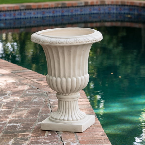 26.5 Inch Antique White Italian Style Urn Planter Magnesium Oxide Material for Indoor Outdoor Use