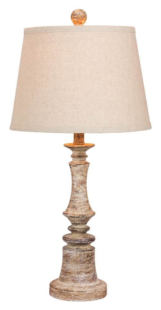26.5" Cottage Antique Beige Resin Candlestick Table Lamp