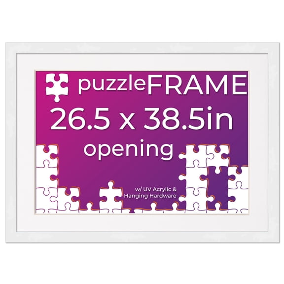 26.5x38.5 Jigsaw Puzzle Frame Kit - Kit Includes Puzzle Glue Sheets, White Wood Puzzle Frame with