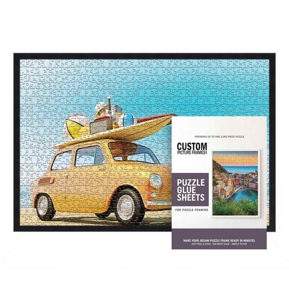 26.5x38.5 Puzzle Frame Kit with Glue Sheets | Black Mid Century Picture Frame | Real Wood with UV