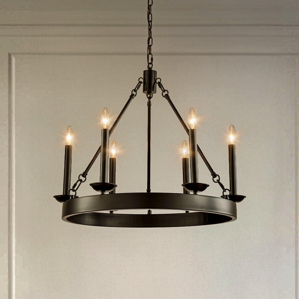 26'' 6-Light Modern Farmhouse Black Candelabra Chandelier Round Rustic ...