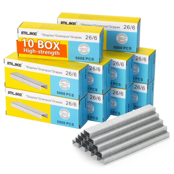 26/6 Standard Staples 1/4"-10 Boxes (50,000 Staples), 210/Strip, Chisel Point, Jam-Free, for Office & Home Staplers