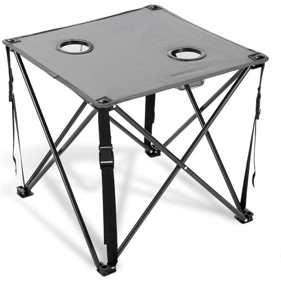 26 (66cm) Portable Camping Folding Table, 2 Cup Holders, Square, Carrying Case, Steel Frame, High-Grade 600D Canvas