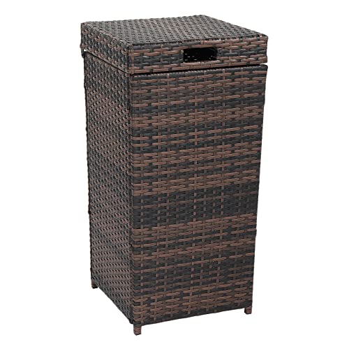 Picture of 26.7 Gallon Outdoor Wicker Trash Bin Rattan Patio Waste Basket with Lid ...