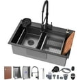 thumbnail image 1 of 26.7 x 17.7 Inch Black Kitchen Sink, Single Bowl Stainless Steel Drop In Workstation Sink with Spring Pull-Down Faucet, Cup Rinsing Tray, Soap Dispenser & Cutting Board, 1 of 6