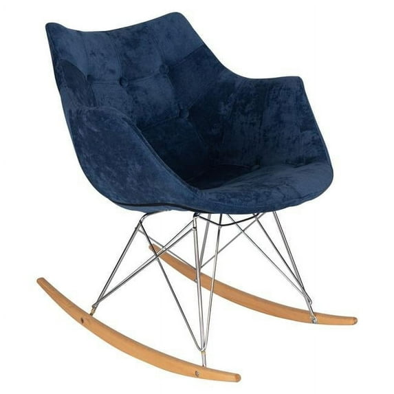 26.75 x 23.5 x 22.5 in. Willow Velvet Eiffel Base Rocking Chair, Navy Blue